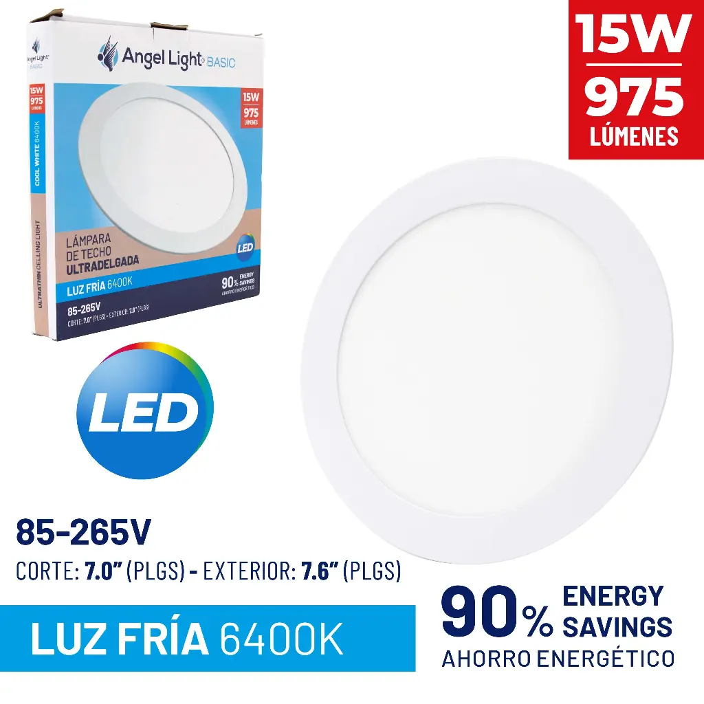 Lampara de Techo Ultradelgada Redonda 15W 6400K ANGEL LIGHT Basic