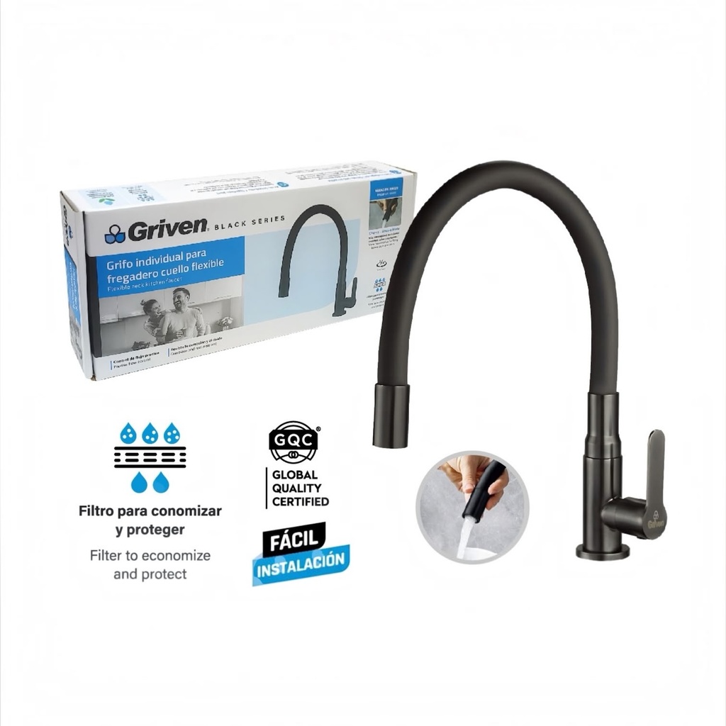 Grifo Individual para Fregadero Cuello Flexible GRIVEN Black Series