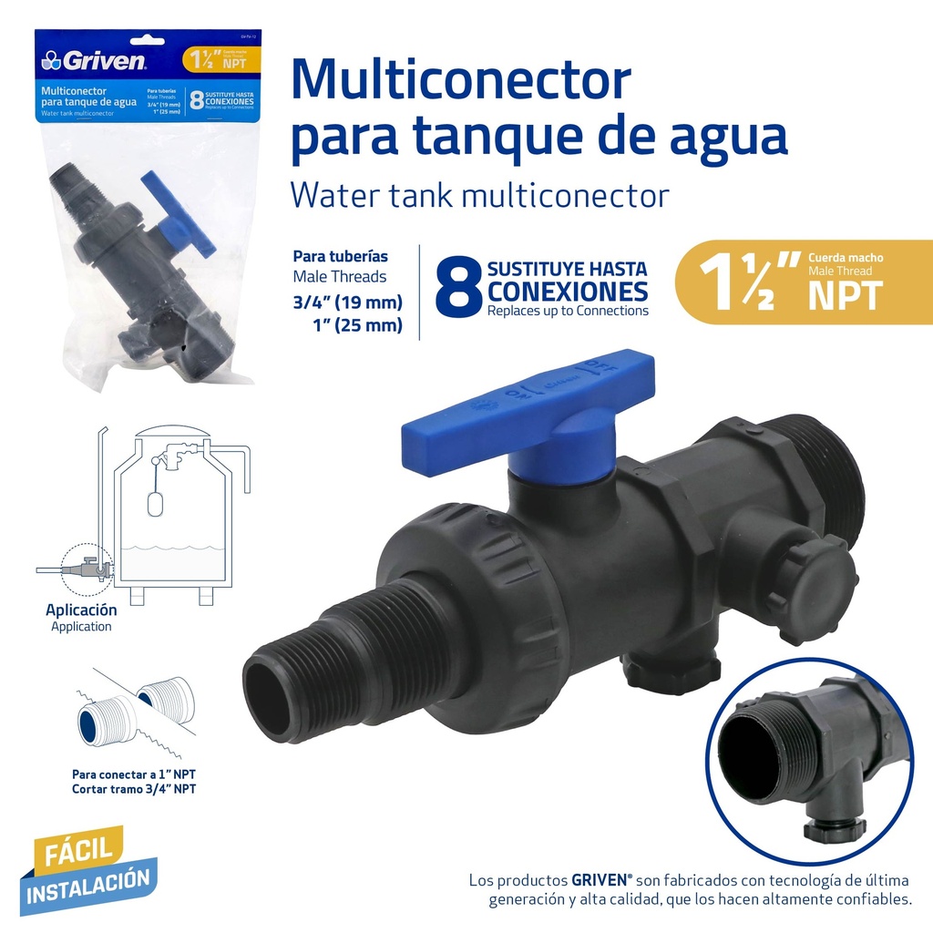 Multiconector para Tanque de Agua 1-1/2" GRIVEN