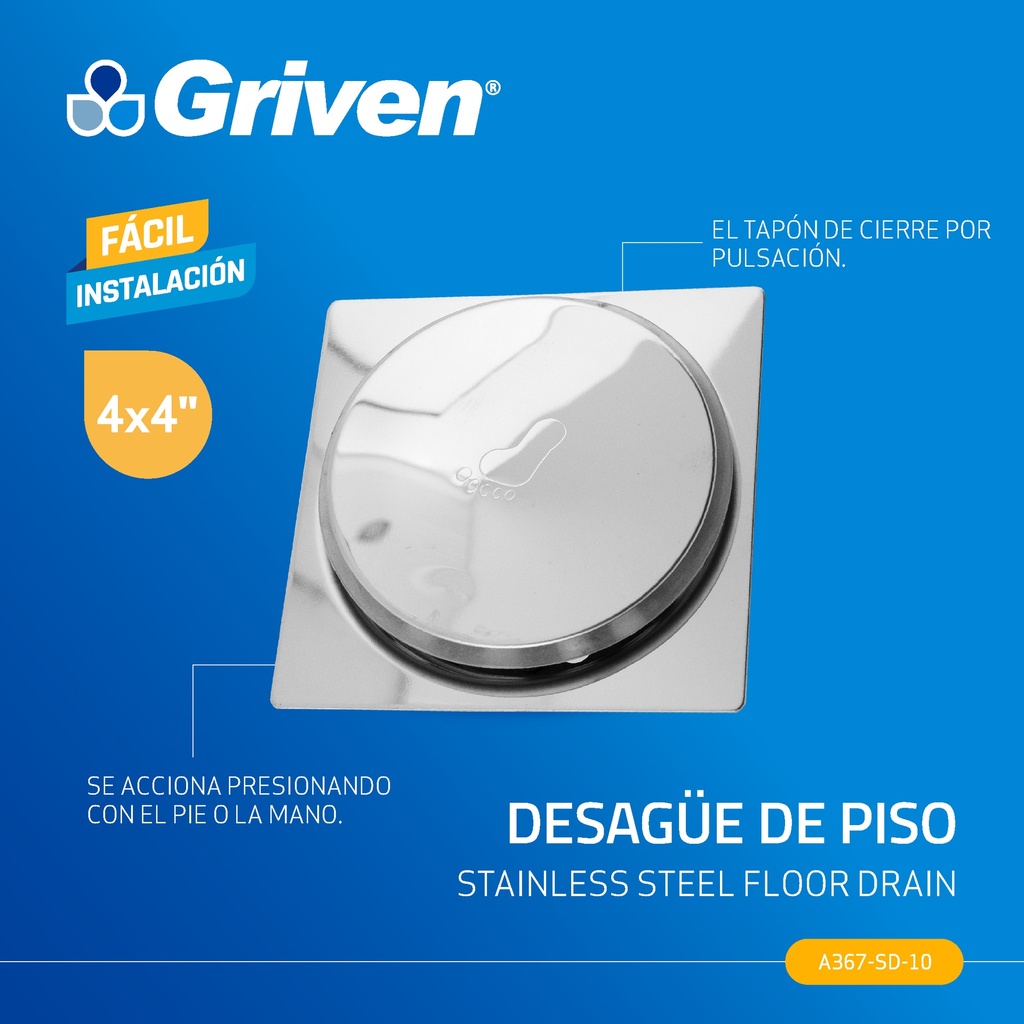 Desague para Piso de Acero Inoxidable Pop Up GRIVEN