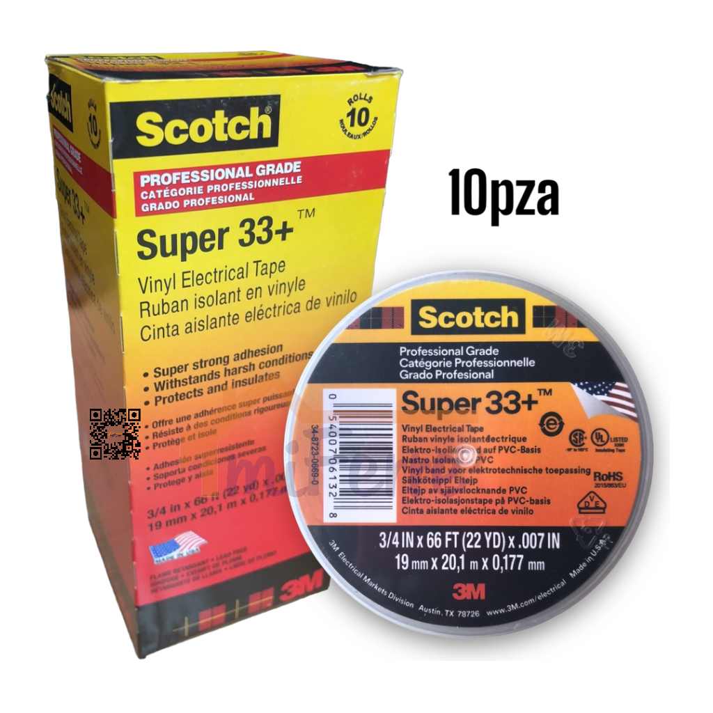 Tape Electrico 3/4" X 66' 3M SCOTCH Super 33+