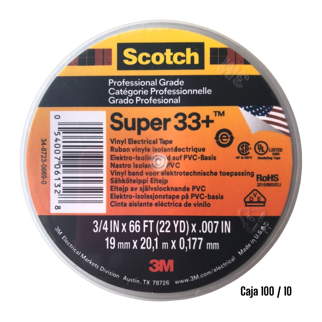 Tape Electrico 3/4" X 66' Super 33+ Scotch 3M 10pza