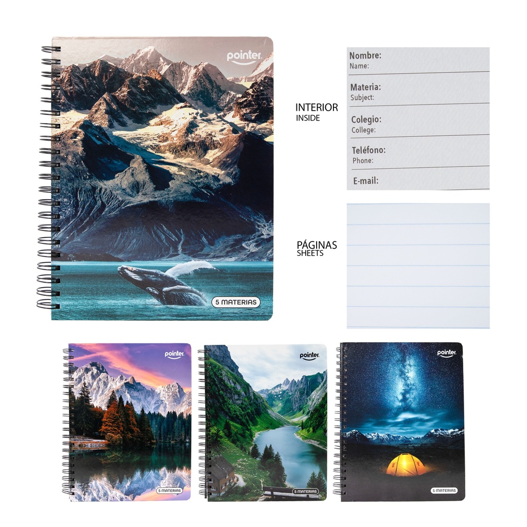 Cuaderno Espiral 5 Materias 320pag POINTER