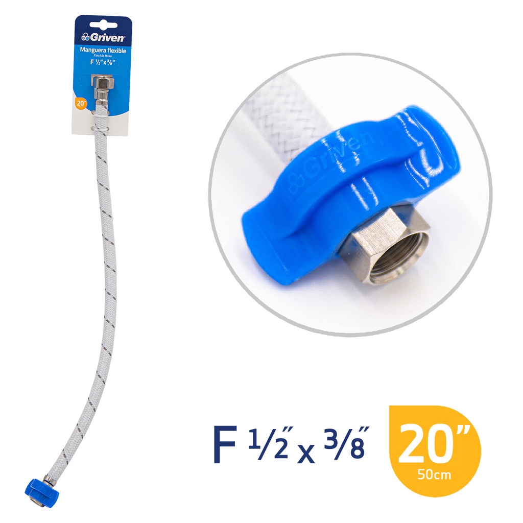 Tubo de Abasto para Lavamano y Fregadero 1/2 X 3/8 X 20" GRIVEN