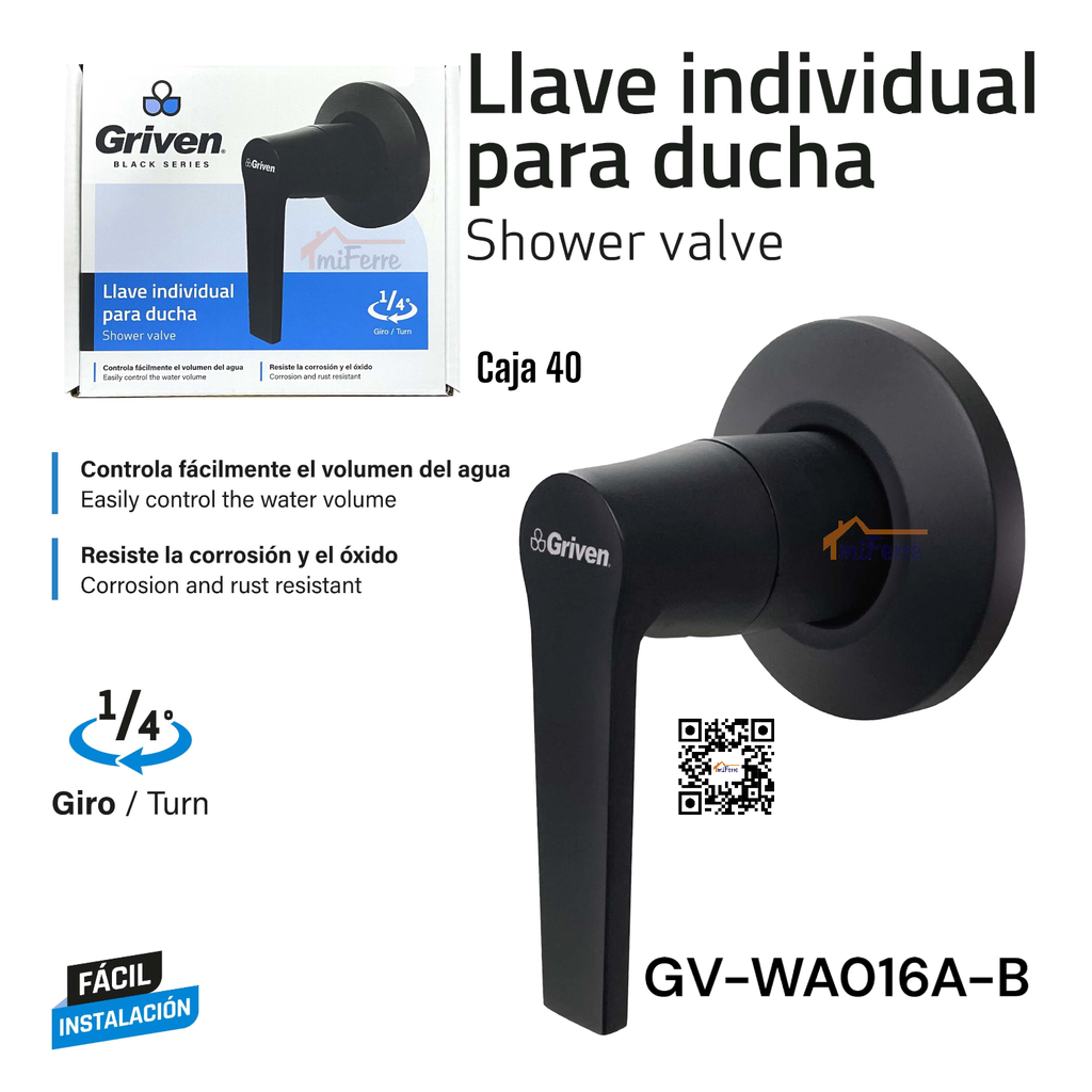 Llave Individual para Ducha GRIVEN Black Series