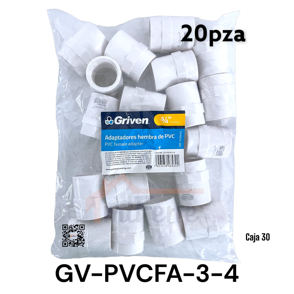 Union PVC 3/4" con Rosca 20pza GRIVEN