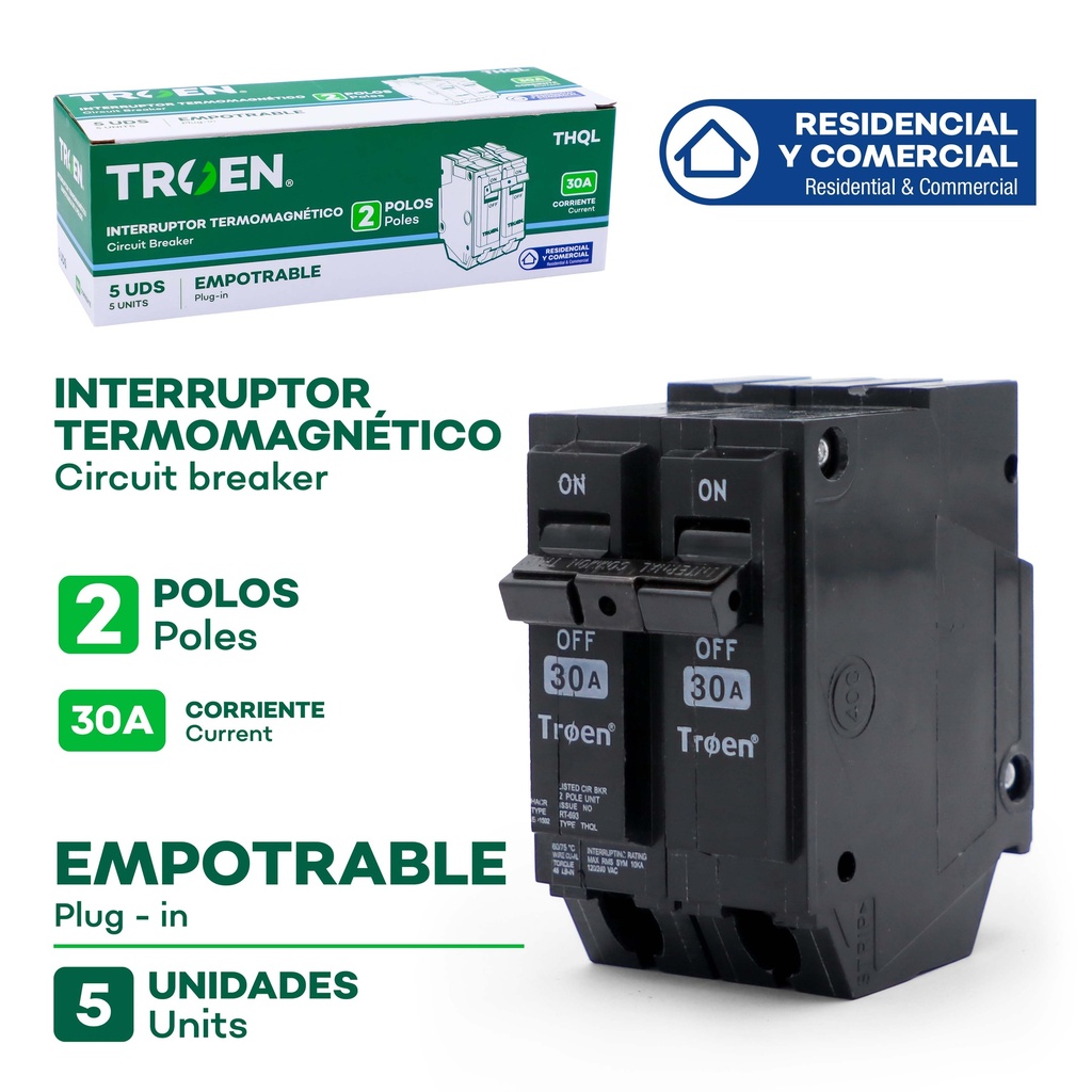 Breaker Doble 30A TROEN 5pza