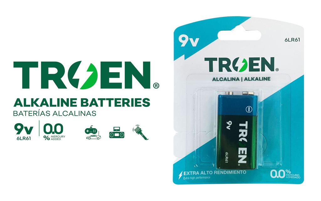 Bateria 9V Alcalina TROEN