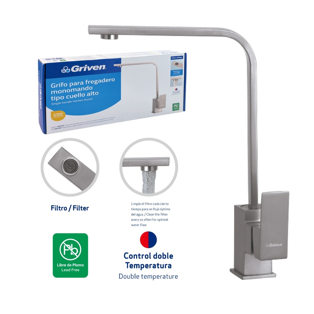 Grifo para Fregadero Monomando Tipo Cuello Alto GRIVEN