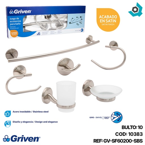 Juego de Accesorios para Baño 6pza GRIVEN