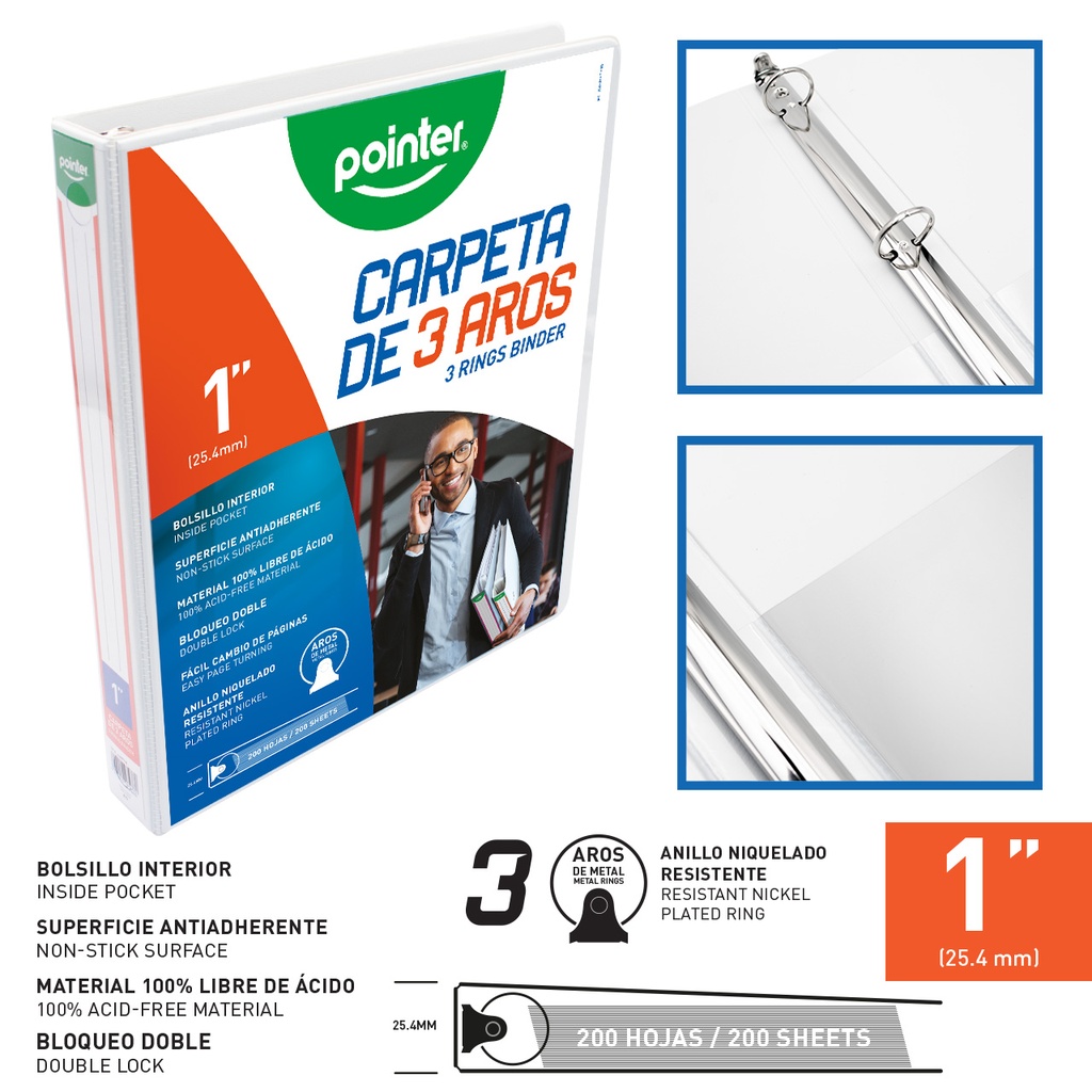 Carpeta de 3 Aros 1" Blanco POINTER