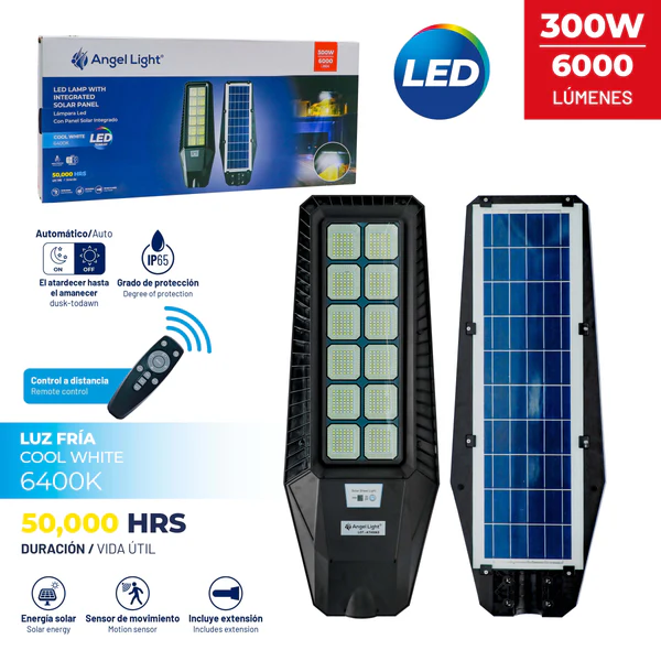 Lampara Led con Panel Solar Integrado 300W 6400K ANGEL LIGHT