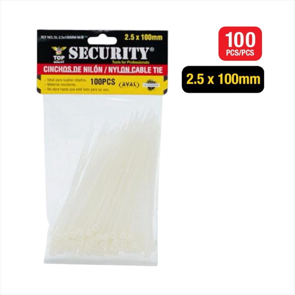 Sunchos Plasticos 4" X 2.5mm 100pza SECURITY