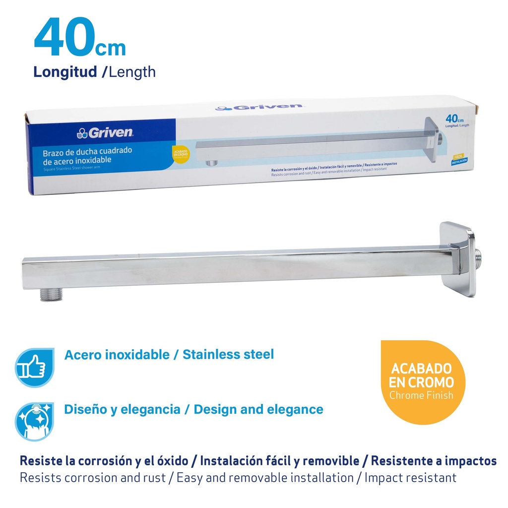 Brazo para Ducha Cuadrado 40cm GRIVEN