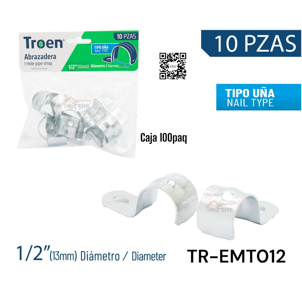 Grapas 1/2" (1 oreja) 10pza TROEN