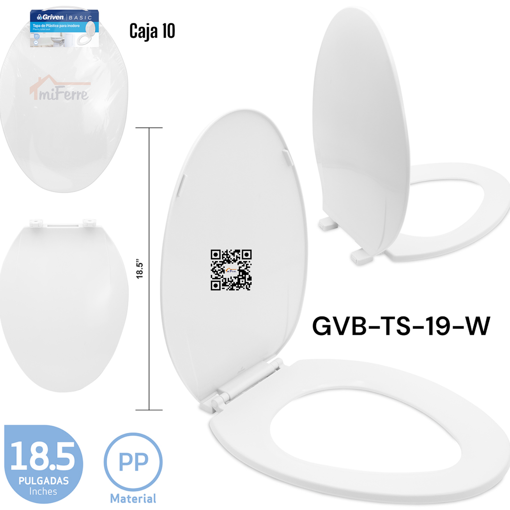 Tapa de Plastico para Inodoro 18.5" Blanco GRIVEN Basic