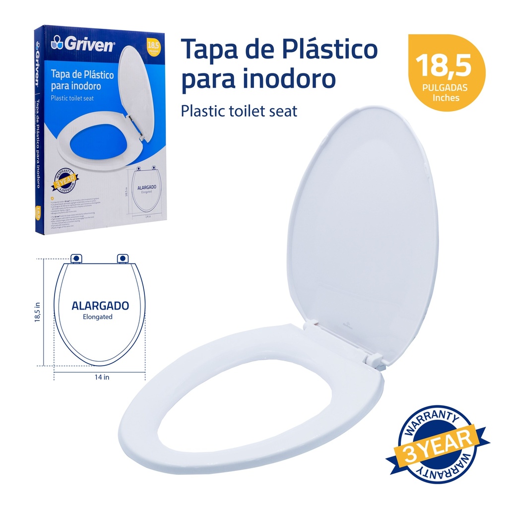 Tapa de Plastico para Inodoro 18.5" Blanco GRIVEN
