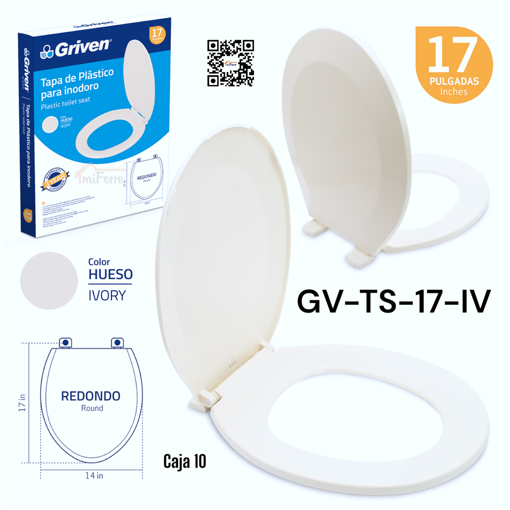 Tapa de Plastico para Inodoro 17" Ivory GRIVEN