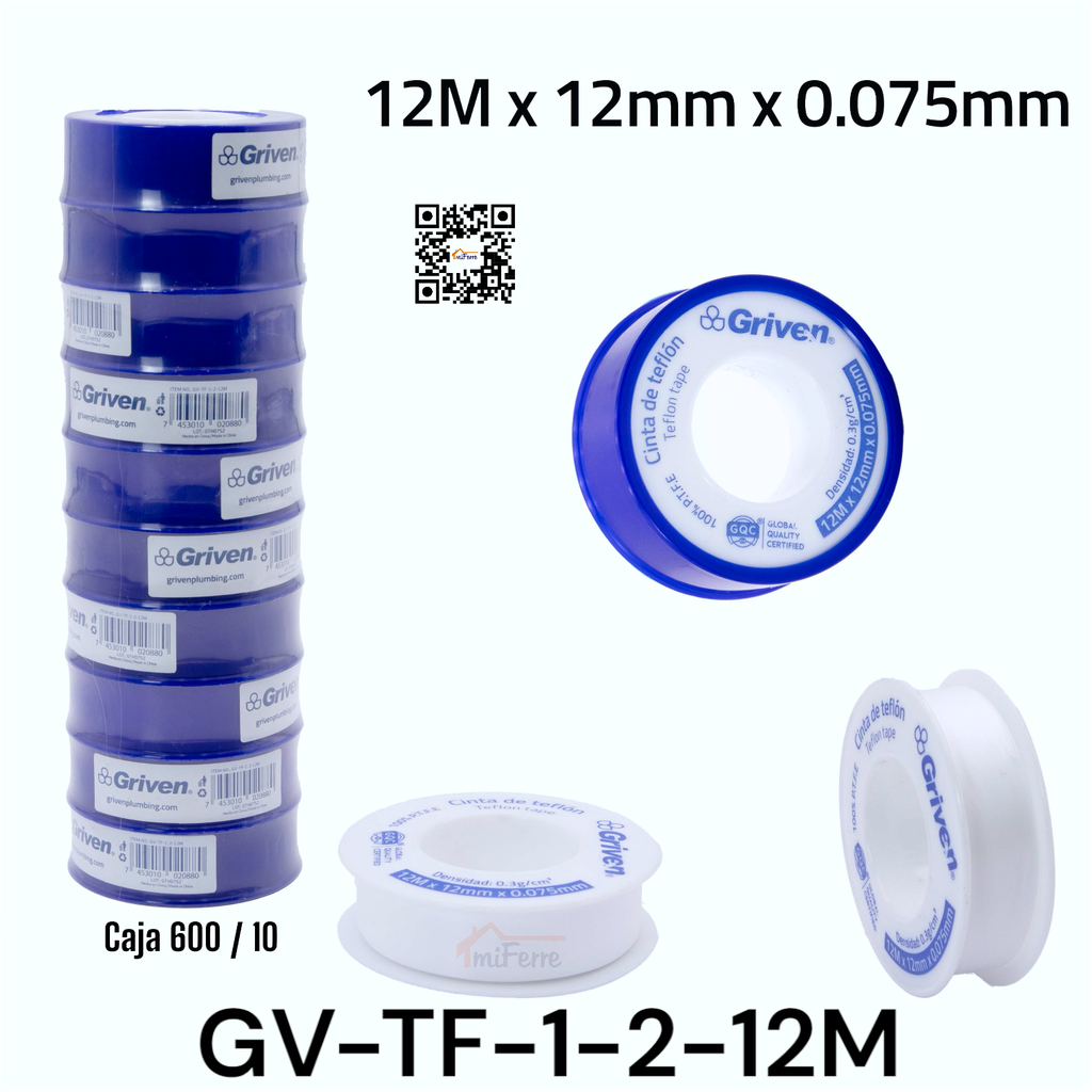Teflon 1/2" 12m 10pza GRIVEN