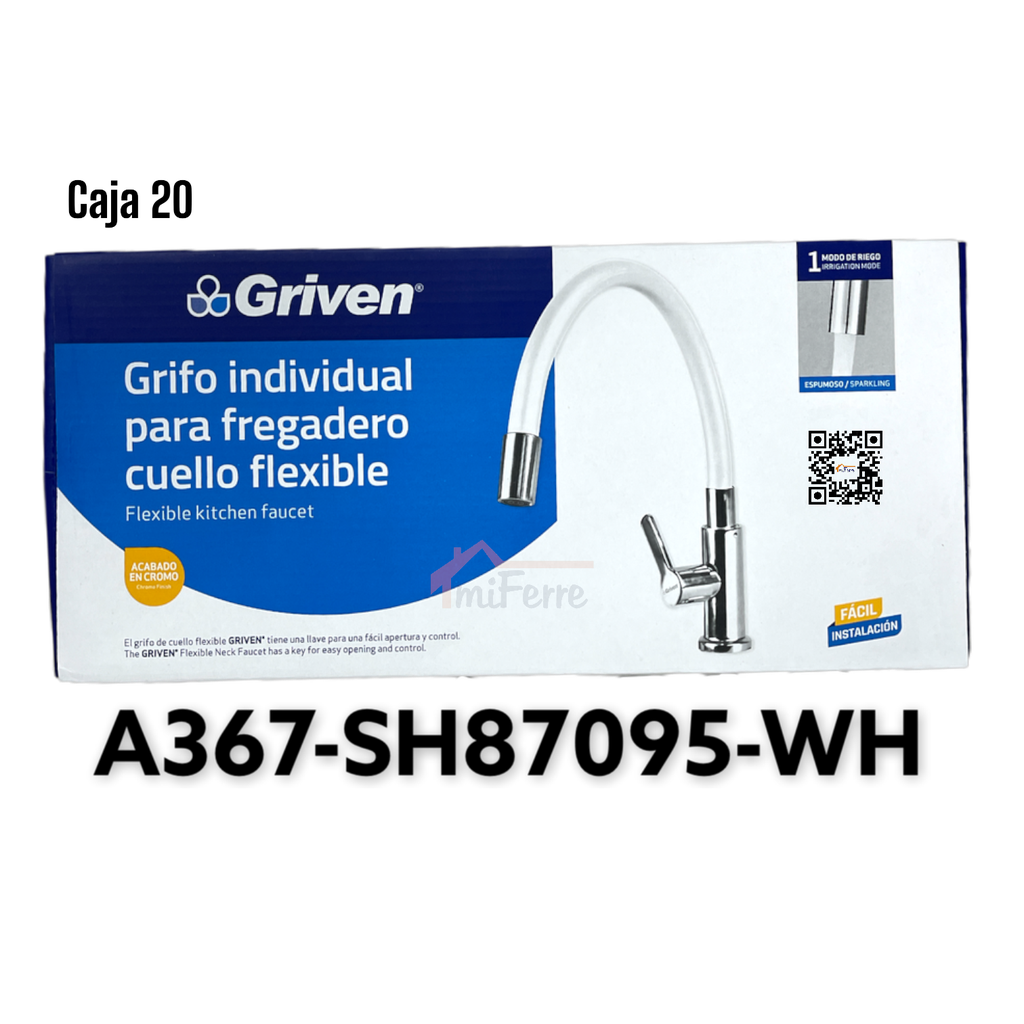 Grifo Individual para Fregadero Cuello Flexible Blanco GRIVEN