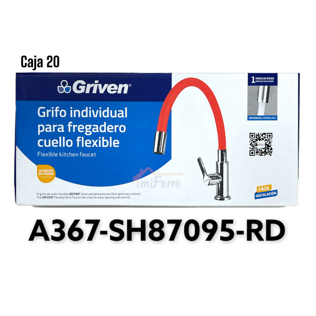 Grifo Individual para Fregadero Cuello Flexible Rojo GRIVEN