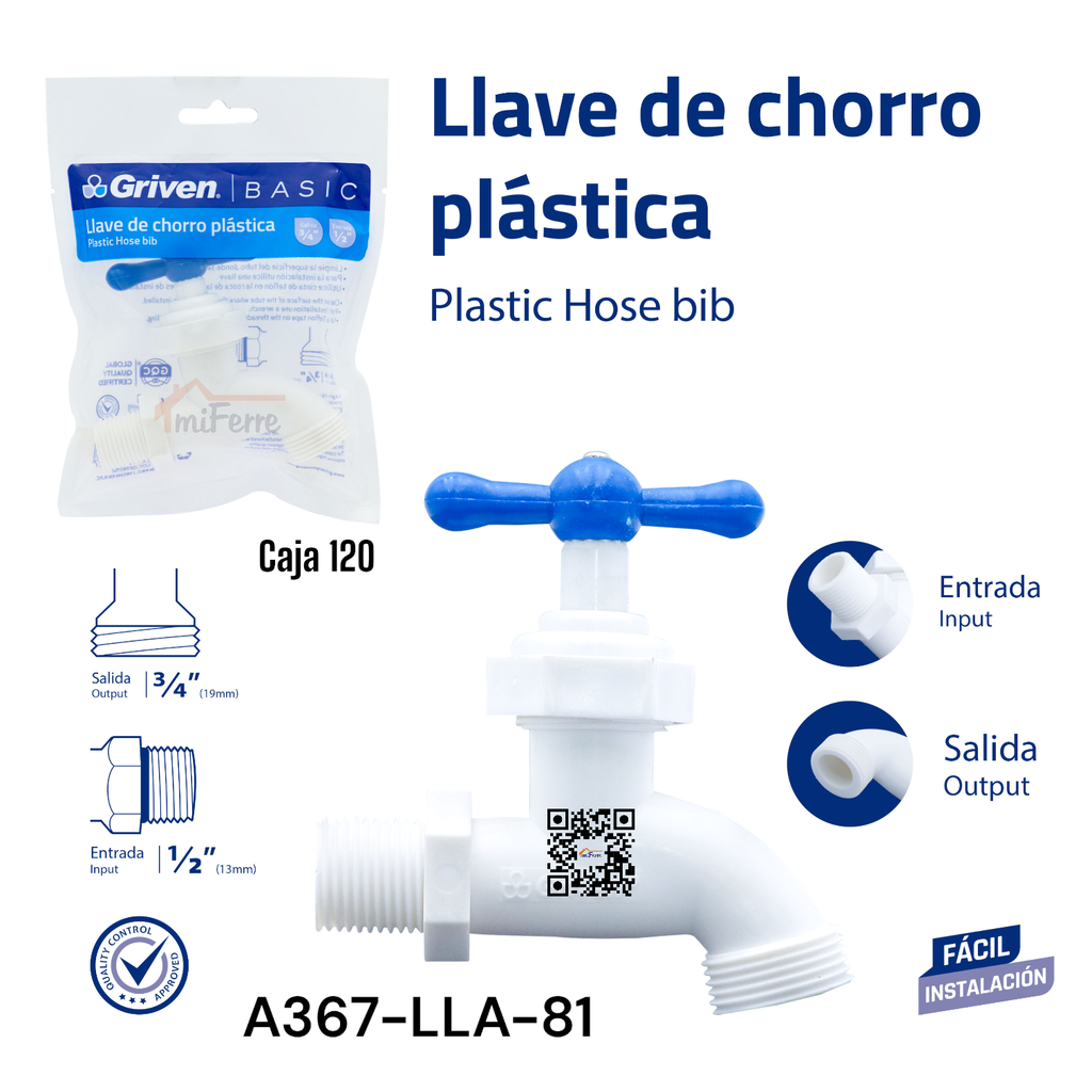 Llave de Chorro PVC 1/2" GRIVEN Basic