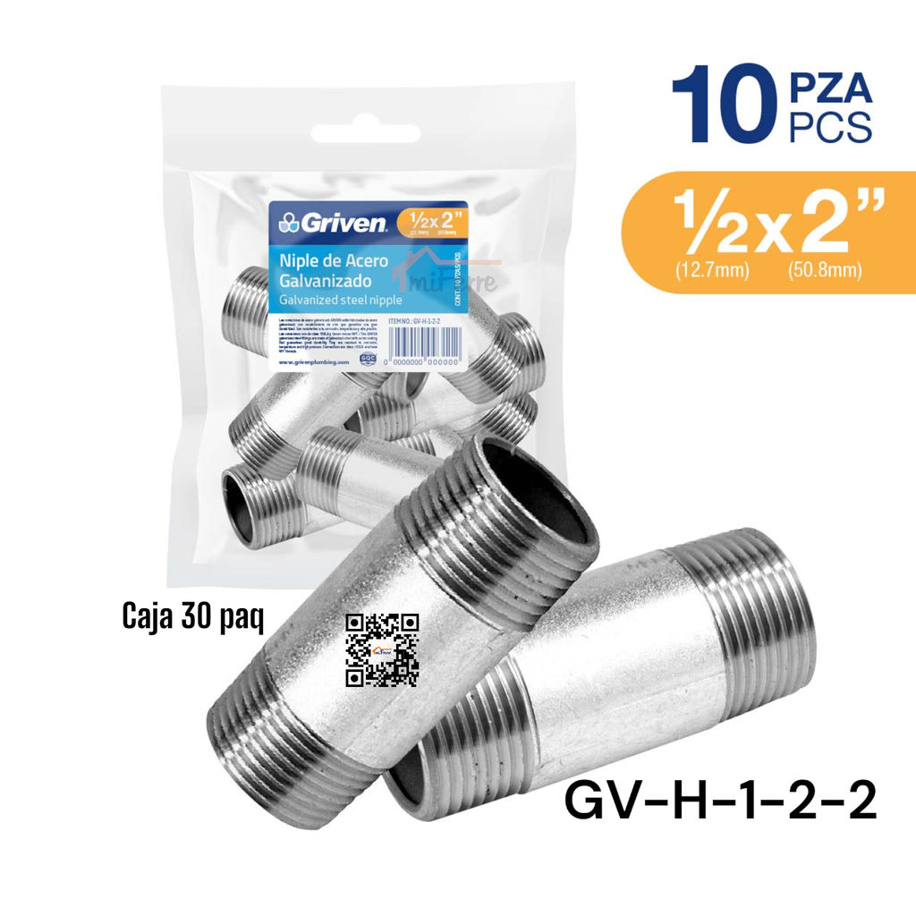 Niple Galvanizado 1/2X2" 10pza GRIVEN