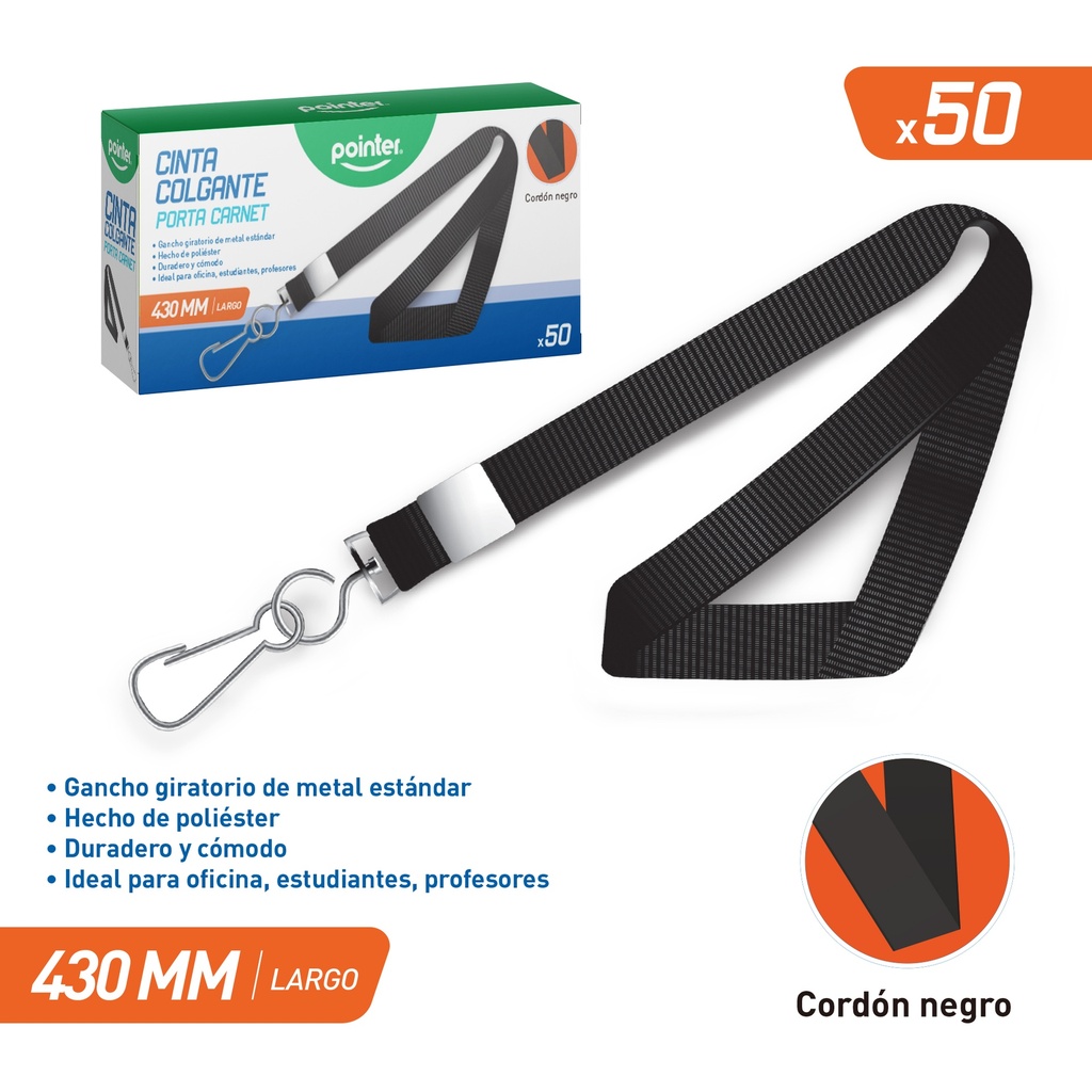 Cinta Colgante Porta Carnet 50pza Negro POINTER