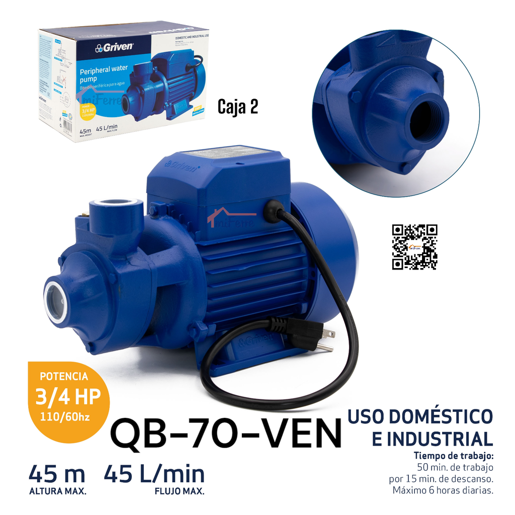 Bomba Periferica para Agua 3/4 HP GRIVEN