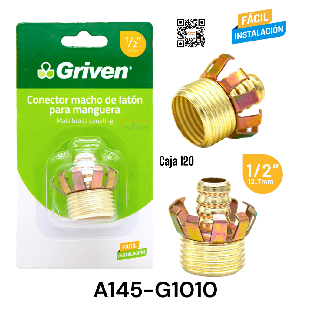 Conector Macho de Laton para Manguera 1/2" GRIVEN