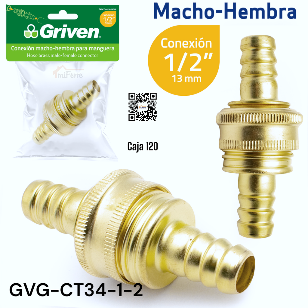 Conexion Macho Hembra para Manguera 1/2" GRIVEN