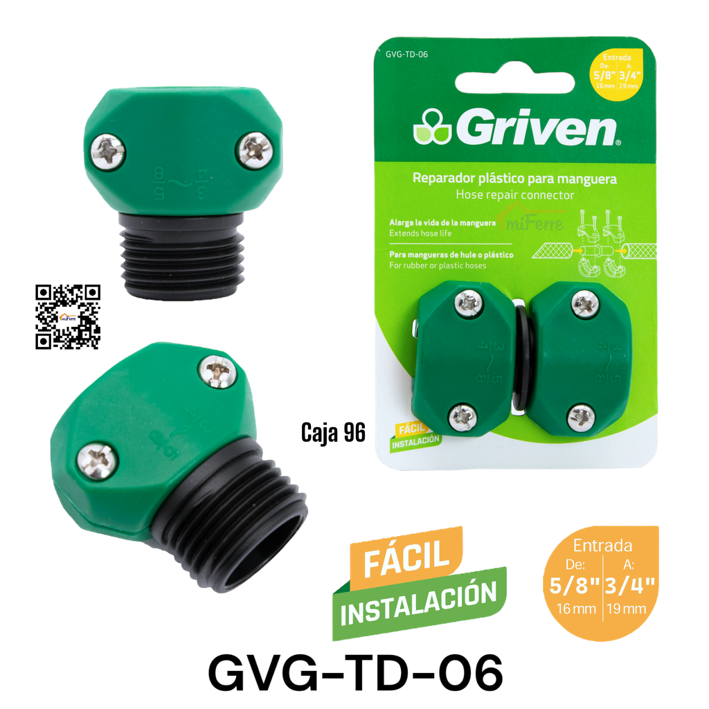 Conector Plastico para Manguera 5/8 - 3/4" Macho GRIVEN