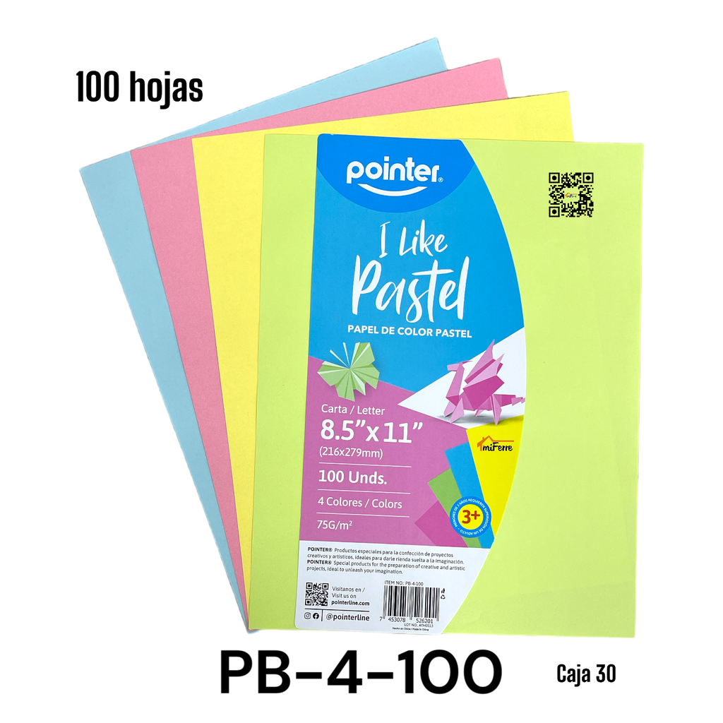 Papel de Colores Pasteles 100pza POINTER