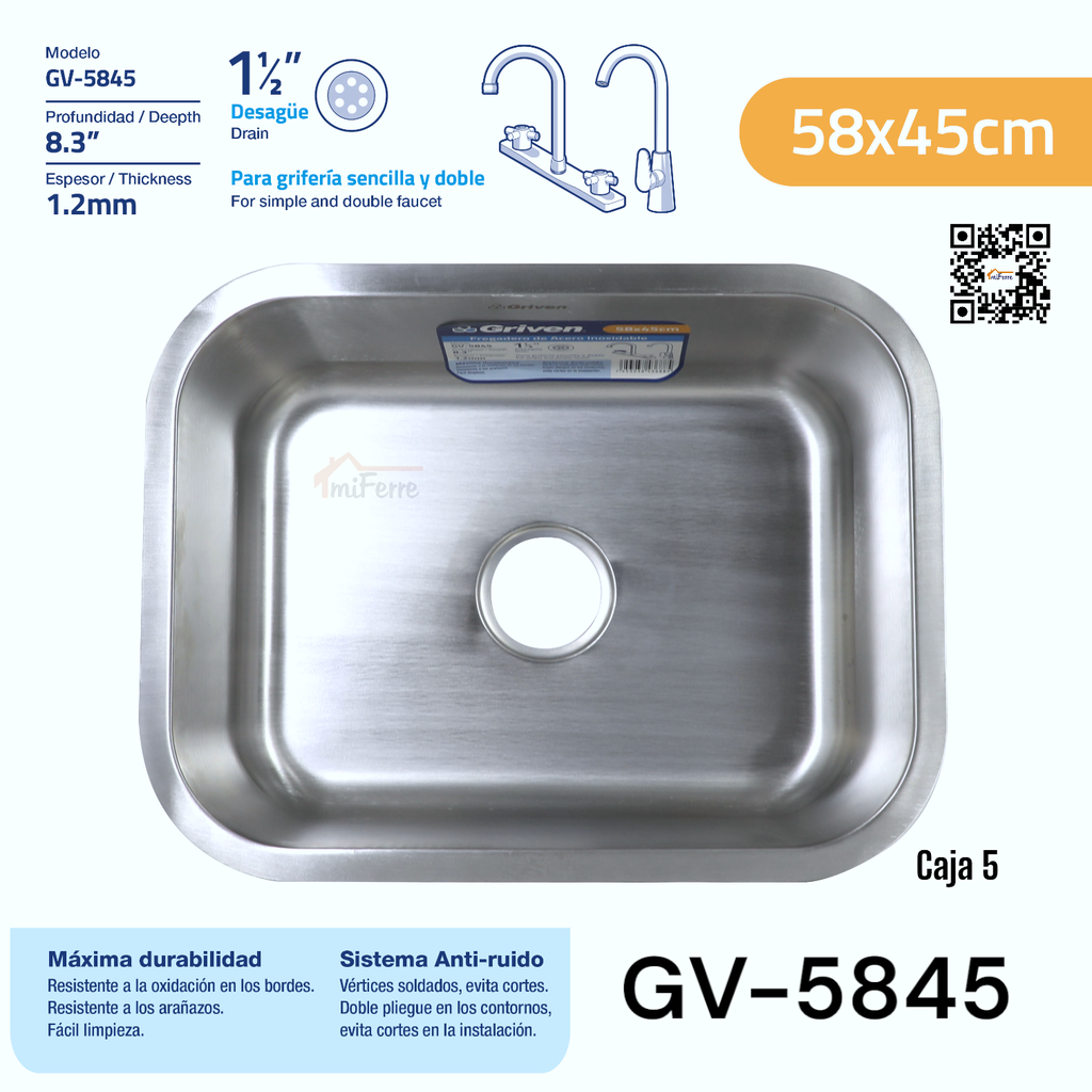 Fregador Sencillo 58 X 45cm GRIVEN