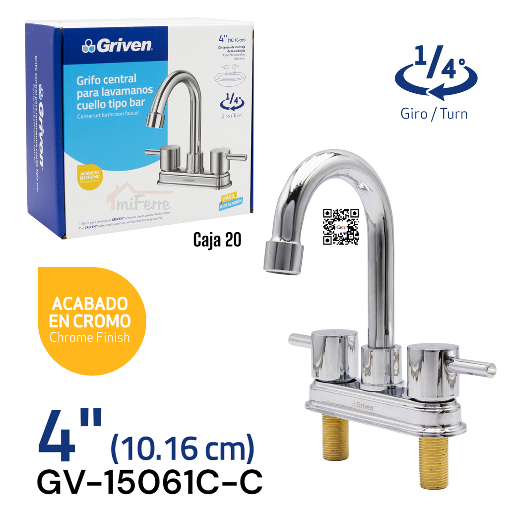 Grifo Central para Lavamanos Cuello Tipo Bar GRIVEN