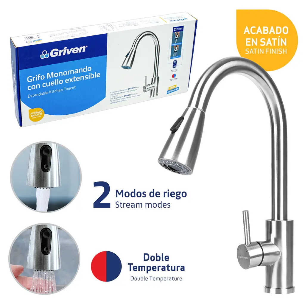 Grifo Monomando con Cuello Extensible GRIVEN