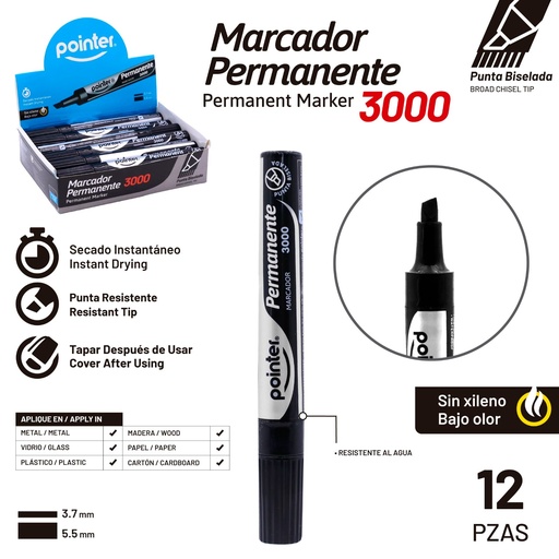 [MK-3000P-BK] Marcador Permanente 3000 12pza POINTER