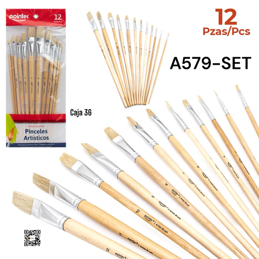 [A579-SET] Pinceles Plano 12pza ETERNA