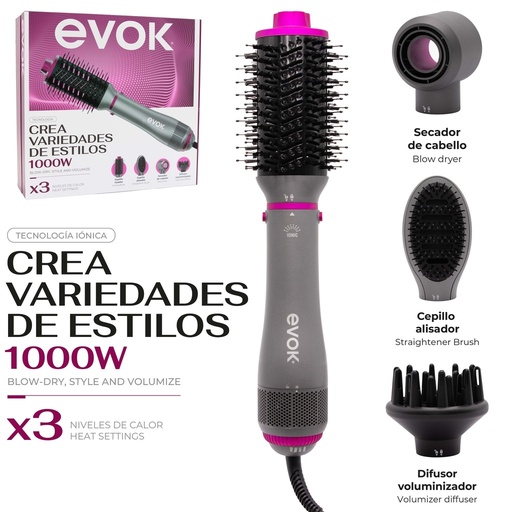 [EV-HD-6737] Cepillo Secador de Cabello 5en1 1000W EVOK