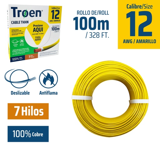 [AWG12-YL] Cable Electrico #12 X 100m Amarillo TROEN