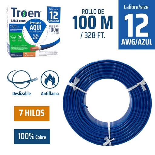 [AWG12-BU] Cable Electrico #12 X 100m Azul TROEN