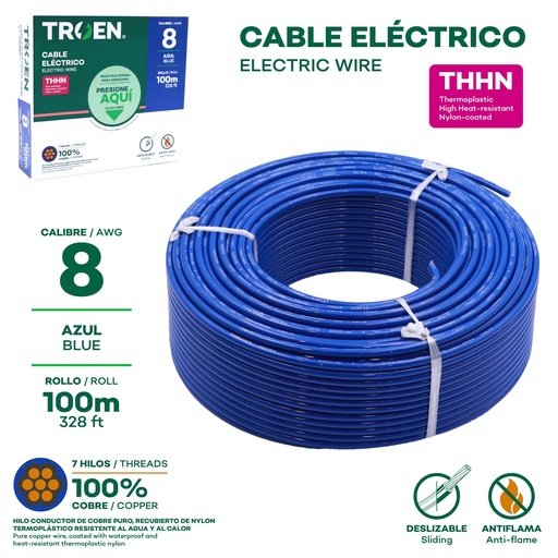 [AWG08-BU] Cable Electrico #8 X 100m Azul TROEN