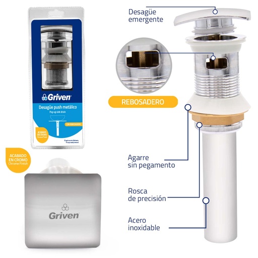 [A367-PL-D51A] PO Plug Metalico Cuadrado con Rebosadero GRIVEN