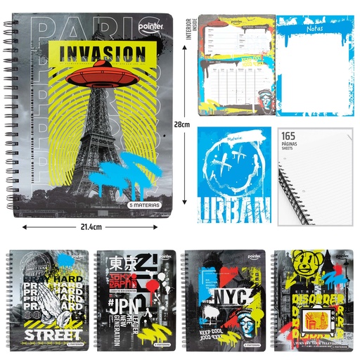 [ESP-10-5M] Cuaderno Espiral 5 Materias 320pag POINTER