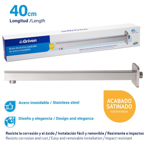 [GV-SHS4-S] Brazo para Ducha Cuadrado 40cm GRIVEN
