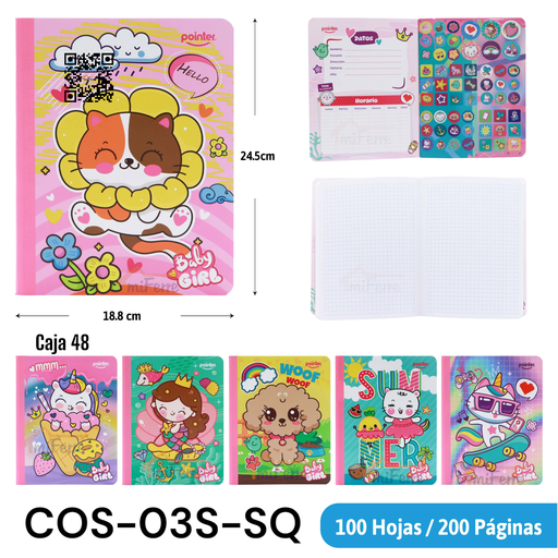 [COS-03S-SQ] Cuaderno Cosido de Cuadrito 200pag POINTER Stickers