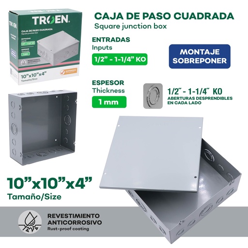 [TR-JB-10104] Caja de Paso 10 X 10 X 4" TROEN
