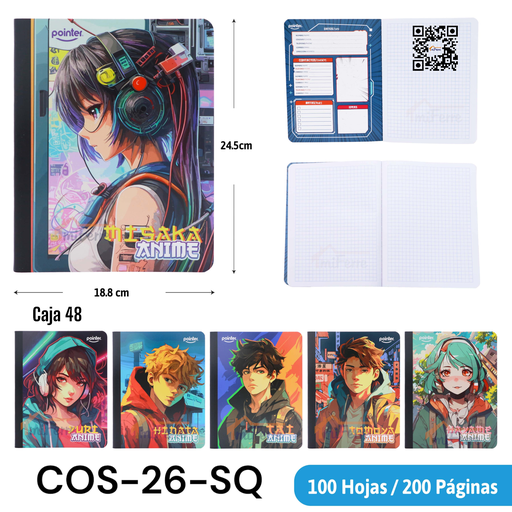 [COS-26-SQ] Cuaderno Cosido de Cuadrito 200pag POINTER