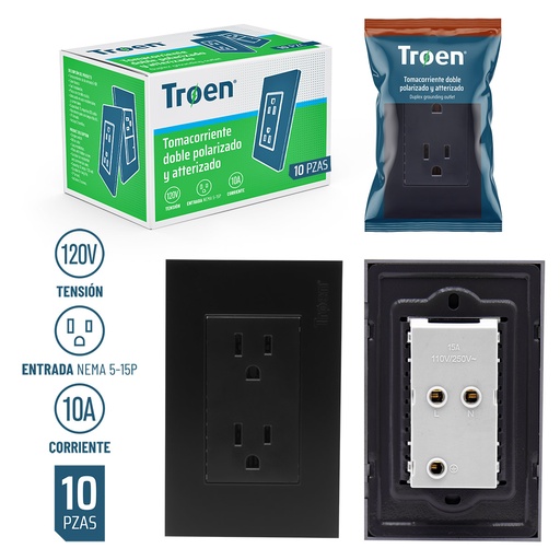 [A136-ETB-6C] Tomacorriente Doble Polarizado y Aterrizado TROEN