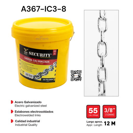 [A367-IC3-8] Cadena Galvanizada 3/8" SECURITY